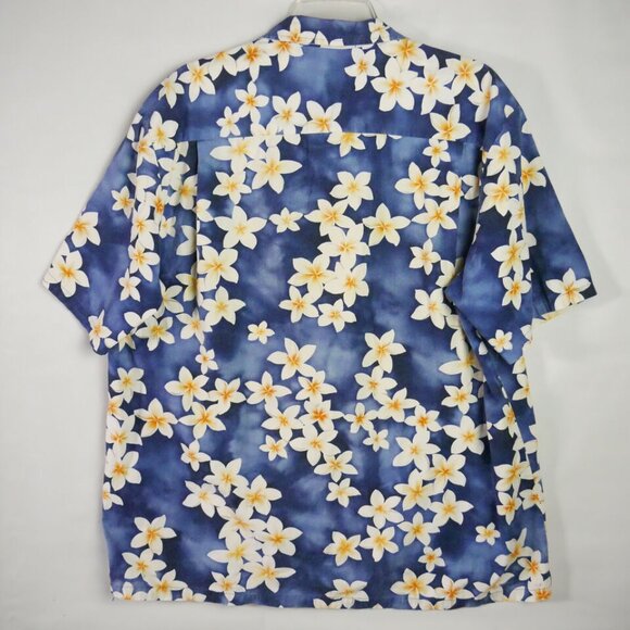 Royal Creations Mens SIze XL Hawaiian Shirt Blue Plumeria Floral Button Up VTG - Picture 6 of 11